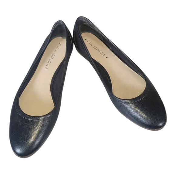 Via Spiga Shoes Via Spiga Womens Demetria Leather Black Ballet